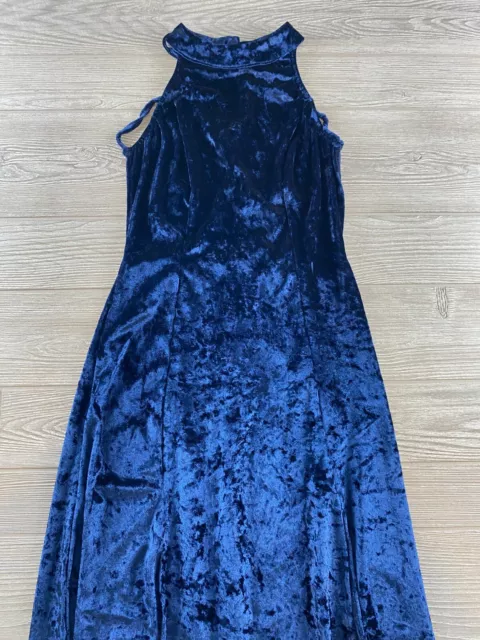 Lulus Blue Velvet Open Back Sleeveless High Neck Long Front Slits Dress Size S