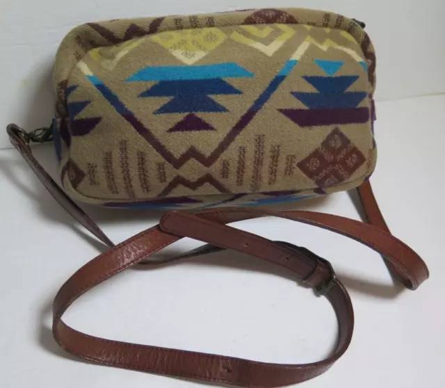 Pendleton Cross Body Leather Wool Tote Bag Purse Native American style