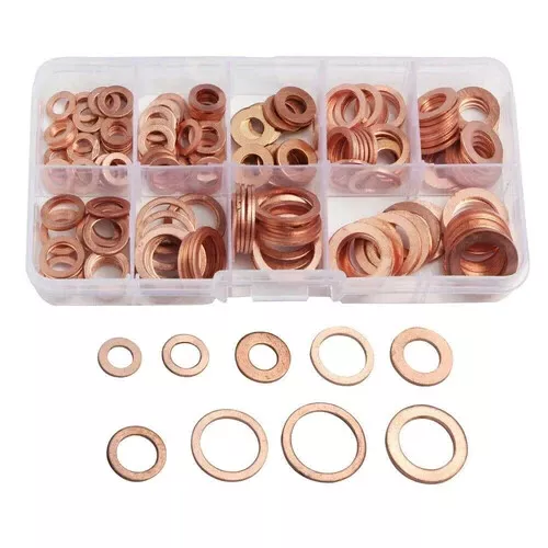 Solid Copper Seal Ring Washers Sump Plug Seal Assorted Kit 200pcs Set with Box