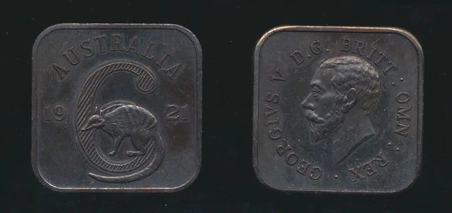 Australia 1920 KGV Bronze Pattern Square Numbat Sixpence 6d