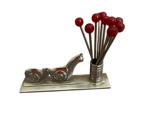 Escargot porte piques art déco en métal chromé signé Gouaille - Arts de la table