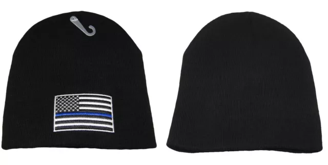 Police Lives Matter Thin Blue Line 8" Winter Black Beanie Knit Hat WIN991A TOPW