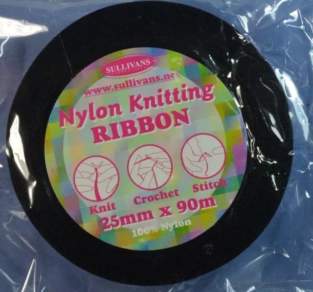 25mm Black Nylon Knitting Ribbon (x 90 metres)