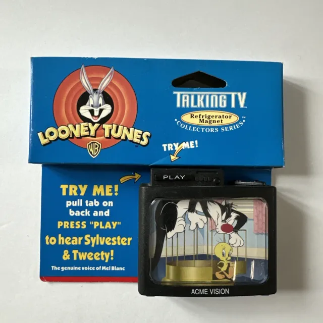 Vintage 1998 Looney Tunes Tweety Bird& Sylvester Talking Tv Refrigerator Magnet