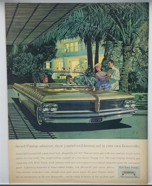1962 Pontiac Bonneville Convertible Secret Admirers Vintage Print Ad