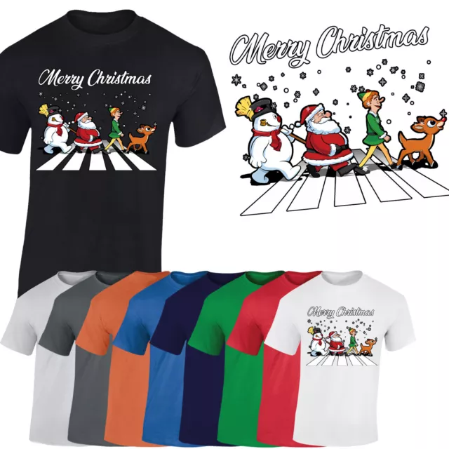 Merry Christmas Mens T-Shirt Snowman Santa Elf Reindeer Xmas Funny Gift Tshirt