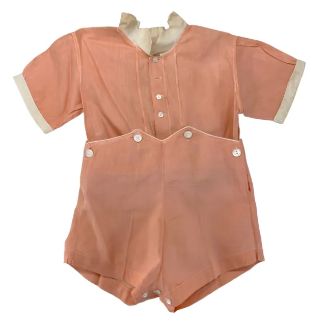 Buddy Suits Vintage 1920s Toddler Shorts Set Peach Orange White 2 Piece Outfit