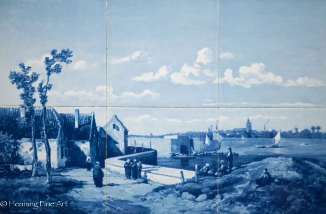 Belle peinture vintage néerlandaise à 6 carreaux de Delft après le port de ville néerlandais de Vermeer ! 2