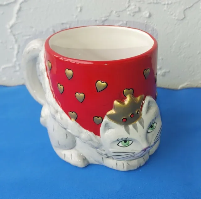 Karen Rossi Kitty Queen of Hearts Cat 3D Coffee Mug Cup, Cat Tail Handle