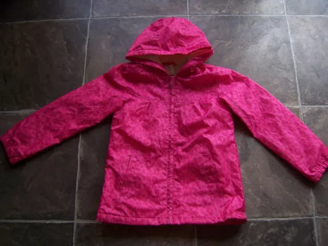 Girl's Pink Fleecy Lined Hooded Polyester Waterproof Jacket Size 6 VGC