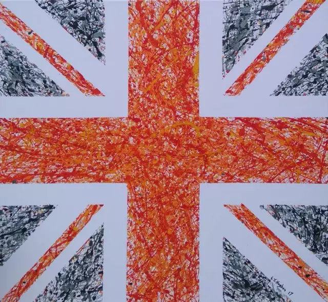 NEW STUNNING ORIGINAL GARY HOGBEN "Union Splat in Orange and Greys"  PAINTING