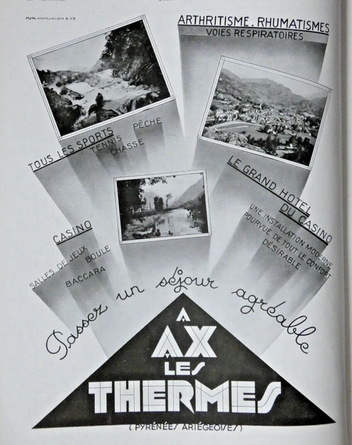 1931 Ax Les Thermes Hotel Casino Sport Fishing Pyrenee Press Advertisement