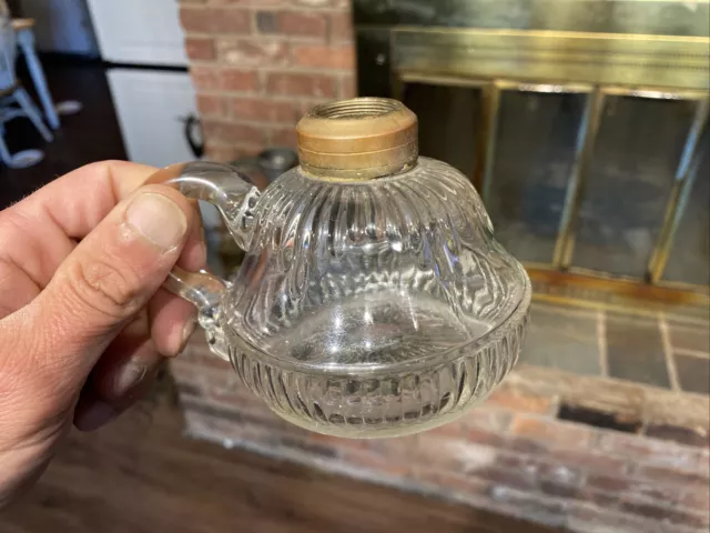 Small Antique 19th Century EAPG Finger Hold Glass Oil Kerosene Lamp