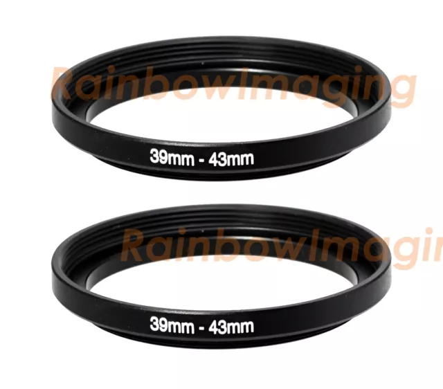 (2 Pcs) 39-43mm 39mm to 43mm Alumnium Metal Step Up Lens Filter Ring Adapter