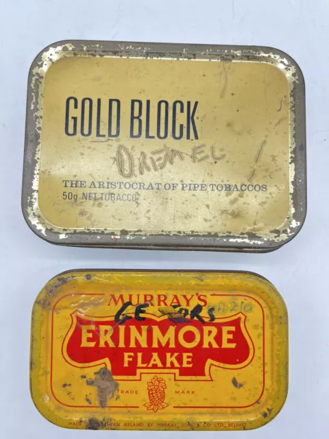 Vintage Empty Tobacco Tin Murrays Erinmore Flake Gold Block Pipe cigaretts Box