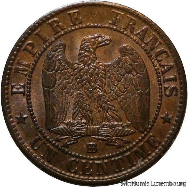 F3053 Rare France 1 Centime Napoléon III 1861 BB Strasbourg SUP+ ->Faire offre