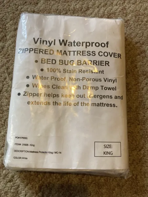 Vinyl Waterproof Zippered Mattress Protector Cover King Bed Bug Barrier White