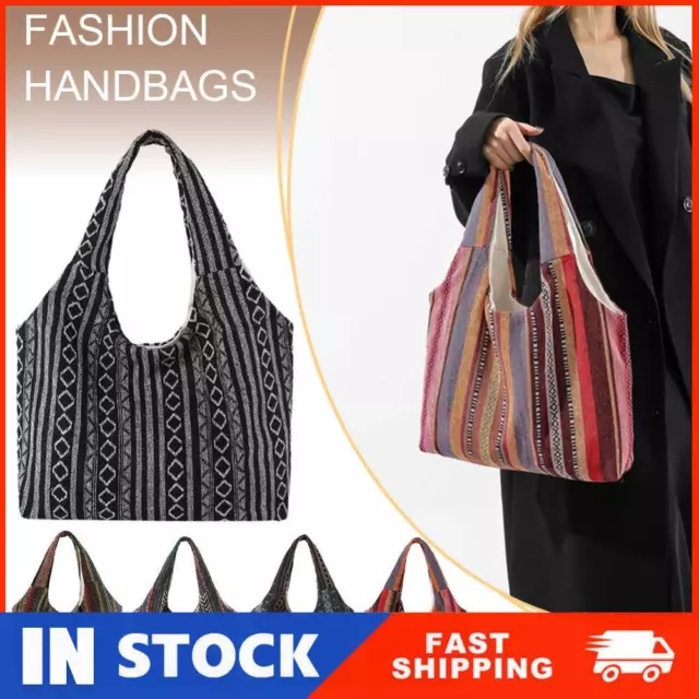 Canvas Striped Tote Bag Bohemian Boho Handbag Shoulder Purse for Women and Girls