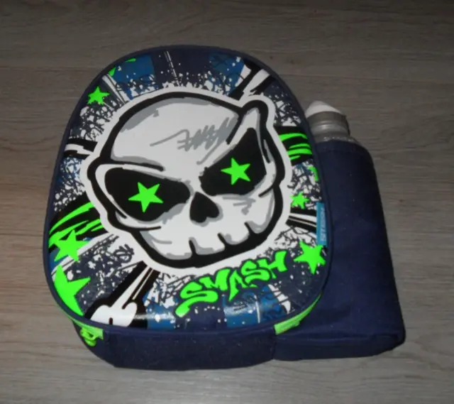Bolsa y botella de almuerzo escolar Smash Graffiti cráneo (revestimiento azul iQ) - NUEVO