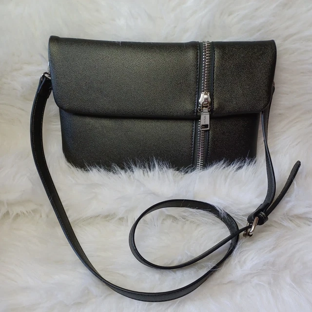 SIMPLY NOELLE Black Crossbody Shoulder Bag Purse Silver Zipper Accent Adjustable