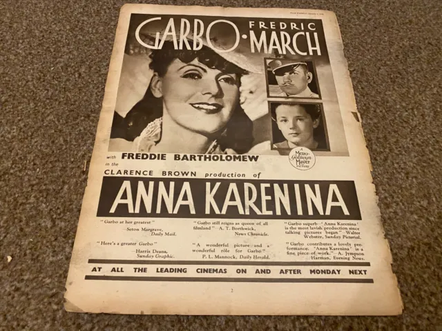 Ftwb2 Film Advert 12X9 Greta Garbo & Fredric March In Anna Karennina