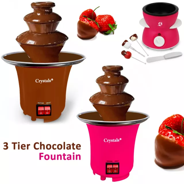 3 Tier S/S Steel Electric Chocolate Warmer Dip Fountain Party Fondue Melting Pot