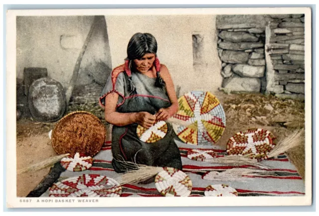 c1920 Hopi Basket Weaver Vintage Antique Phostint Detroit Publishing Postcard