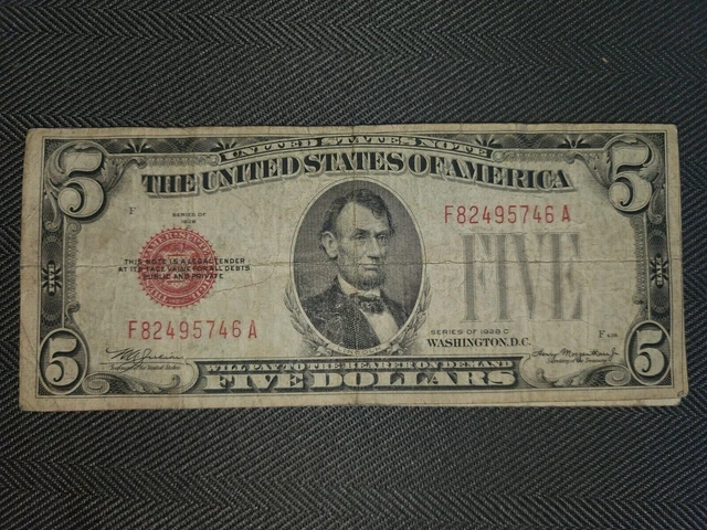 1928 five dollar bill red seal