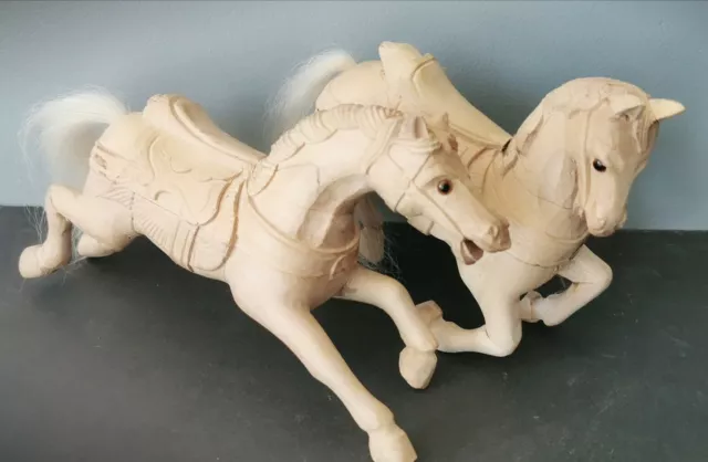 Wood Horse Stature Figurine Carved crafted Folk Art Pair