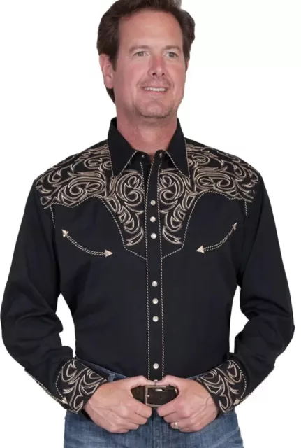 XL SCULLY MENS Tan Embroidered Long Sleeve Pearl Snap Black, 47% OFF
