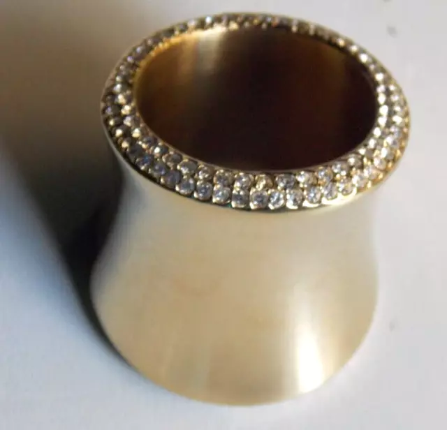 MICHAEL KORS WOMAN'S 1" TUBE RING GOLD TONE W/ PAVE CRYSTAL ENDS Sz 7 +