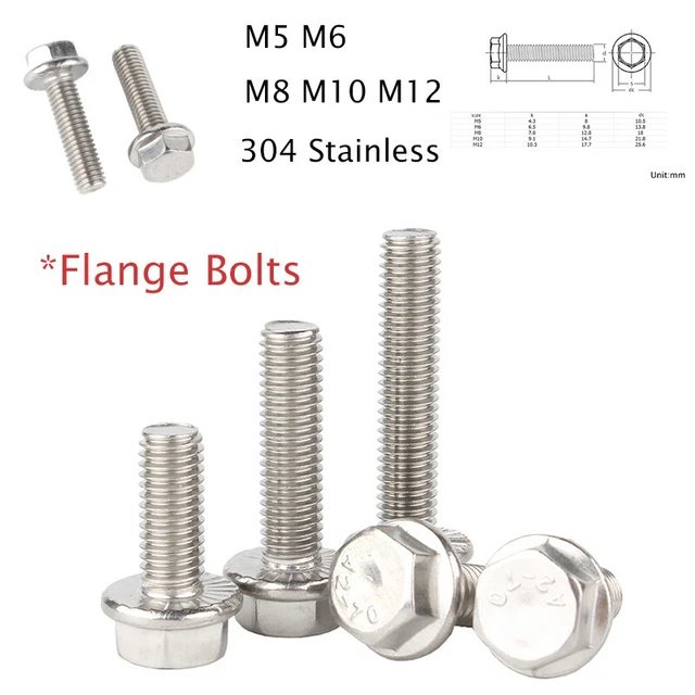 FLANGE BOLTS M5 M6 M8 M10 M12 Flanged Serrated Hex Head Screw 304