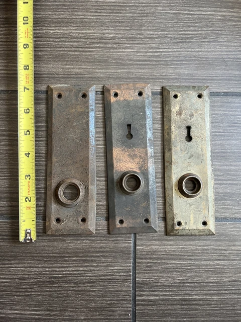 3 Antique Vintage Door Knob Back Plates With Skeleton Key Hole Backplate Salvage