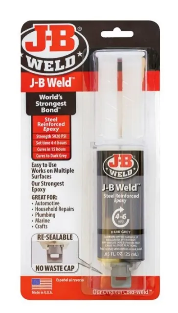 J-B Weld 50165 Steel Reinforced Syringe Epoxy Re-Sealable 25 mL., Dark Gray