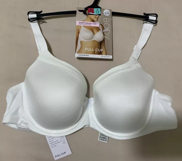 M&S BODY SUMPTUOUSLY SOFT UNDERWIRED FULL CUP TSHIRT Bra In WHITE Size 42A