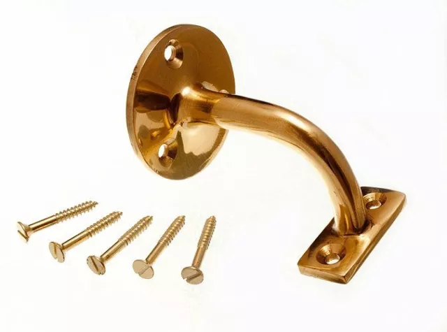 Stair Handrail Bracket 2 1/2" 63Mm Brass Plus Screws 12Fo