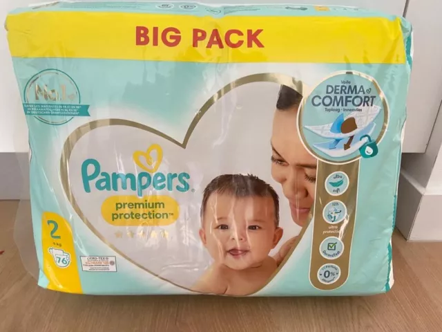 Pampers Lot de 76 couches bébé taille 2 (4-8 kg) Premium Protection
