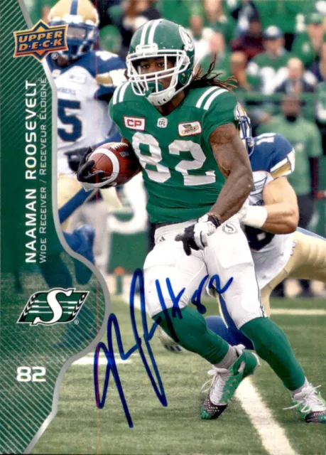 Naaman Roosevelt SIGNED 2017 UPPER DECK CFL FOOTBALL card #10 SASK ROUGHRIDERS