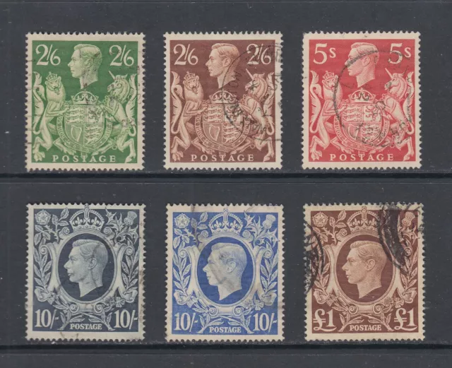 GB 1939-48 George VI High-value set of 6 stamps to £1 SG476-478c Used (ES064)