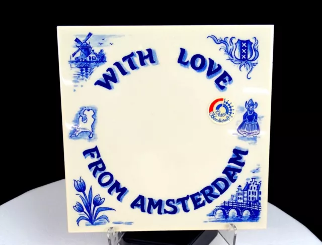 Royal Mosa Holland Delft Blue Porcelain Stoneware Amsterdam 6" Tile 1980s