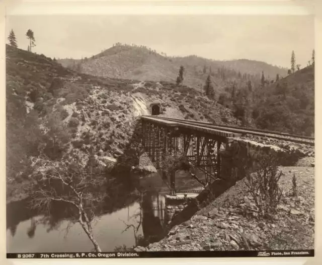 Southern Pacific Co RR 7th Crossing Bridge IW Taber 1885 Oregon Albumen Print
