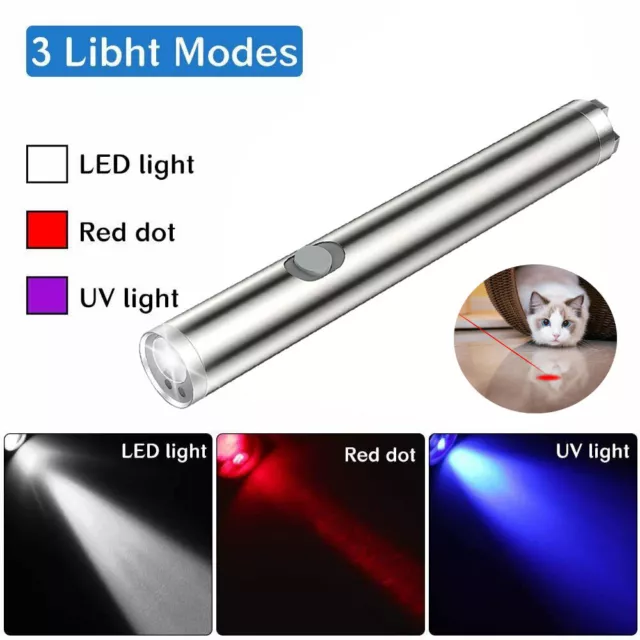 Red Laser Pointer Pen 3in1 Lazer Led Light Torch UV Flashlight Cat Dog Pet Toy