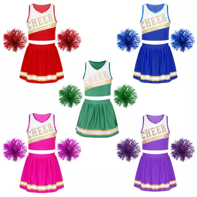 Kids Girls Cheer Leader Costume Sets Fancy Dress Halloween Performance Dancewear