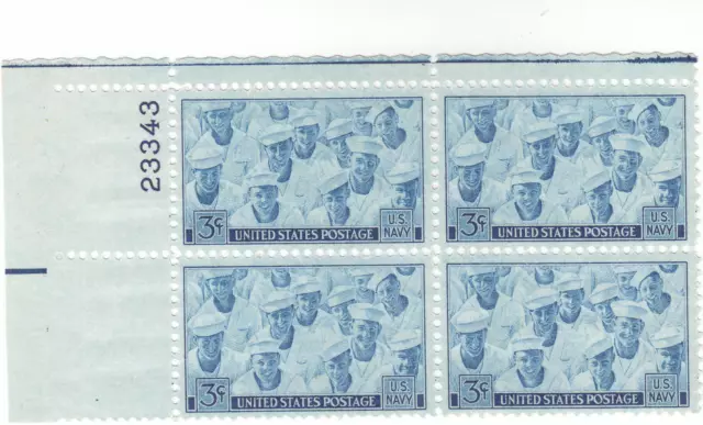 Scott # 935 - 3c Blue  - Navy Issue -  plate block of 4 - MNH