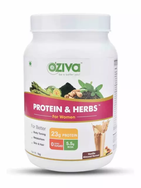 Oziva Whey Protein Vanilla Almond Shake Protein & Herbs 31 Servings For Women