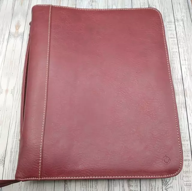 Franklin Covey Planner 3 Ring Binder Full Zip Organizer Handle Red Faux Leather