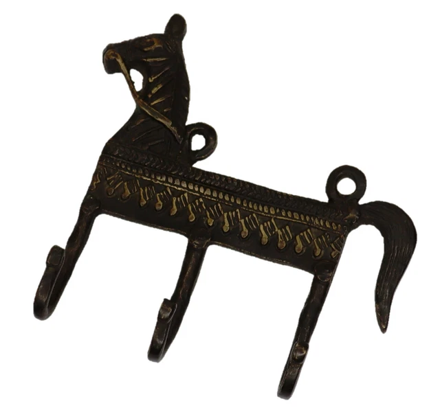 Horse Shape Vintage Antique Style Handmade Brass 3 Hook Wall Hanger Home Décor 3