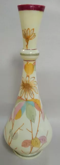 Beautiful Victorian Hand Painted Art Glass Vase ~ Artist Signed ~ 10" Tall