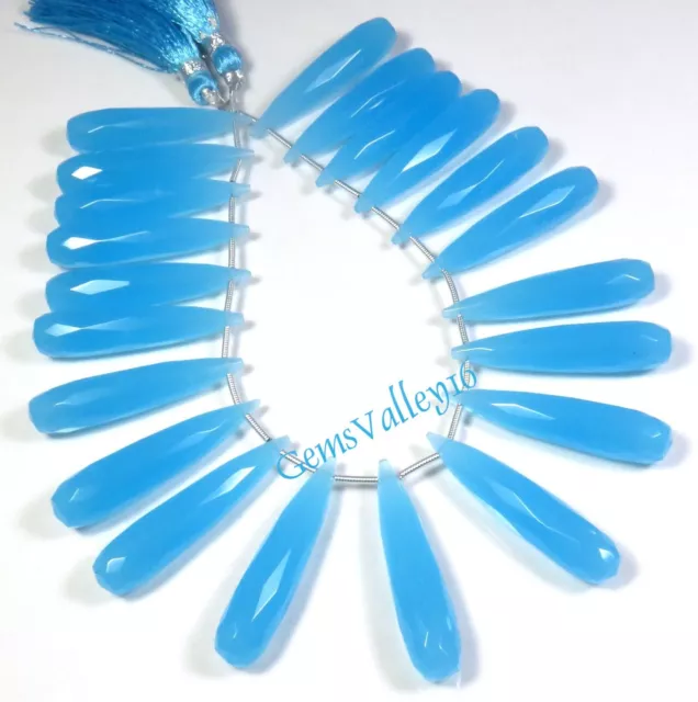 Aqua Blau Chalzedon Glas Hydro Quarz Länglich Tropfen Facettierte Perlen 35x8 MM