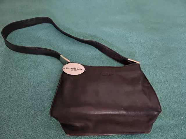 Kenneth Cole New York Black Leather One Strap Purse Handbag With Tag